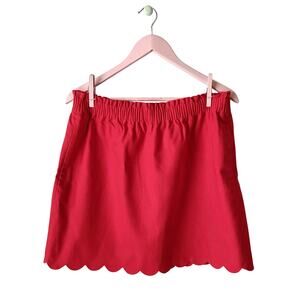 J. Crew Red Linen Blend Scalloped Edge Skirt
